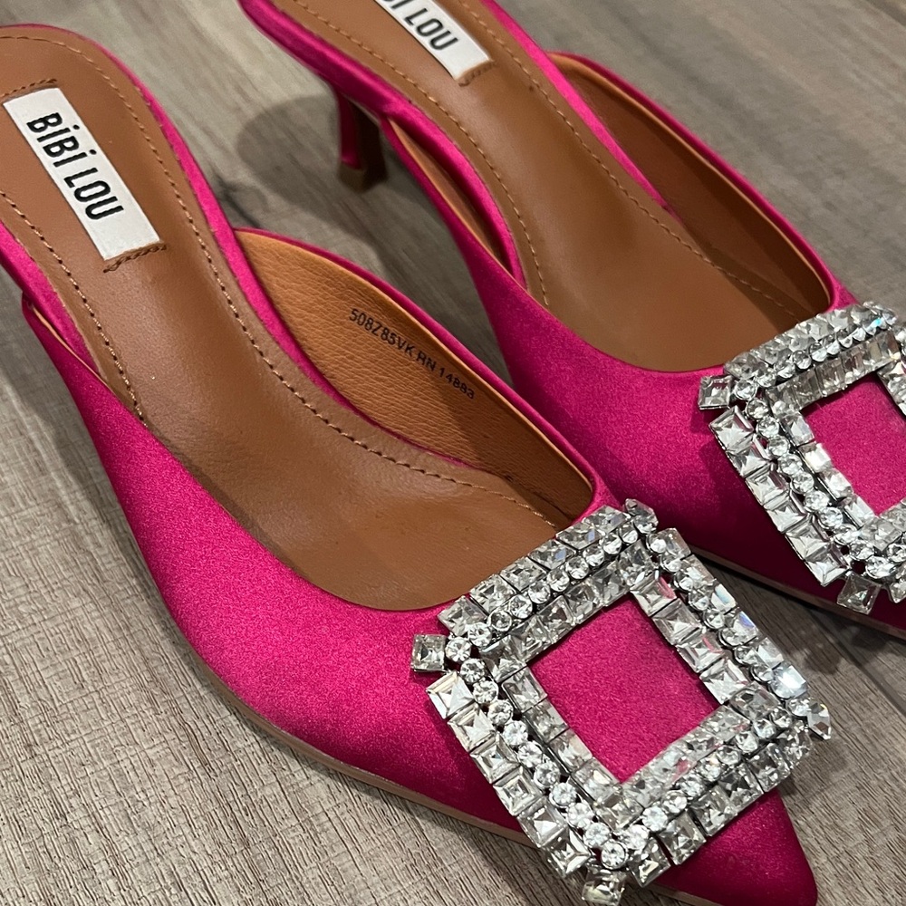 Pink Satin Slingback Heels